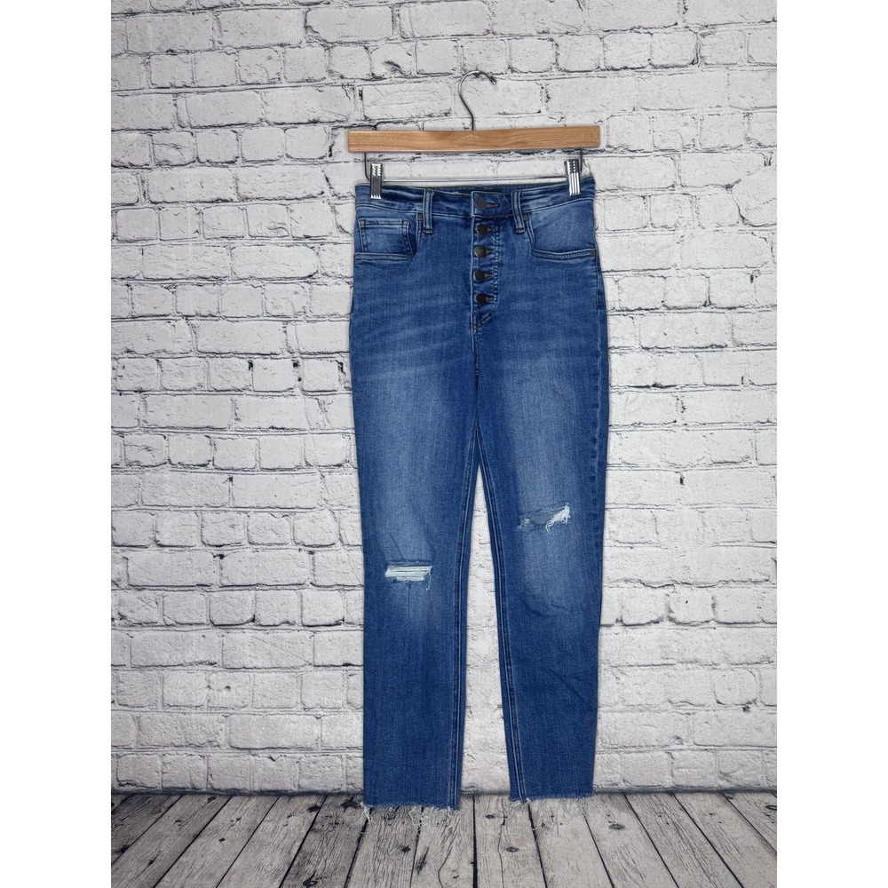 Kut From The Kloth Women's Blue Denim Button Fly Jeans Distressed Size 0